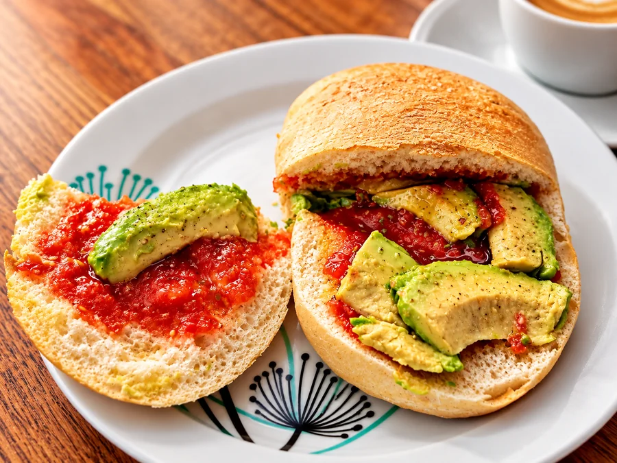 Mollete con tomate y aguacate